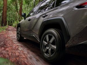 Un Toyota RAV4 circulando por el bosque.